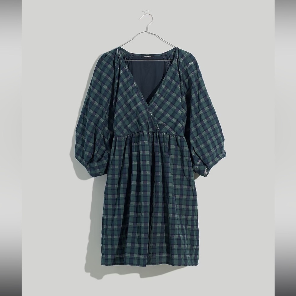 K1 Marianna Puff-Sleeve Mini Dress in Plaid